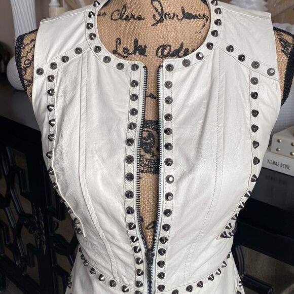 Bebe Ari White Studded Genuine Leather Dress - Picture 3 of 16